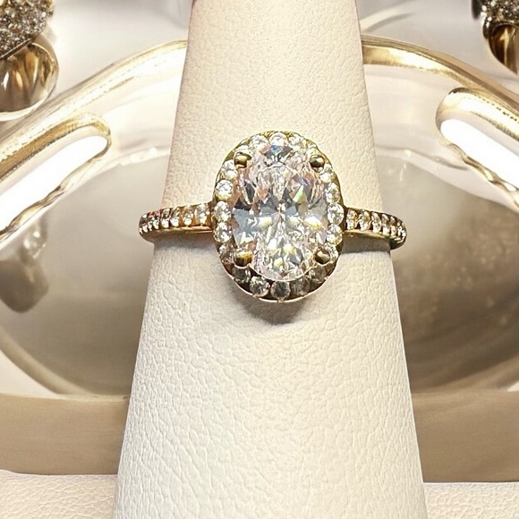 Rose Gold Over Sterling CZ Halo Ring - Picture 1 of 9